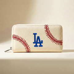 MLB-LA112  MLB Los Angeles Dodgers Zip Wallet Baseball Stitch Detail