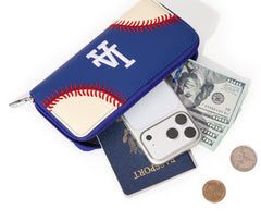 MLB-LA112  MLB Los Angeles Dodgers Zip Wallet Baseball Stitch Detail