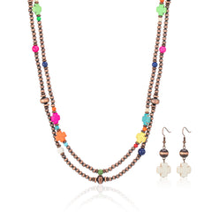 RNS-1038  Rustic Couture's  Layered Beaded Necklace Earrings Set