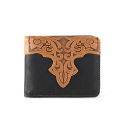 MW-602  Embossed Vintage Floral  Men's Bifold PU Leather Wallet