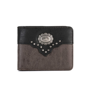 MW-604 Men's Color Block Navajo Concho Bifold PU Leather Wallet