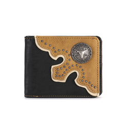 MW-605   Color Block Longhorn Concho Men's Bifold PU Leather Wallet