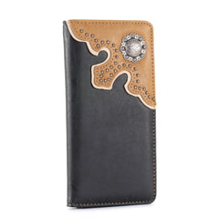 MW-606  Antique Silver Berry Concho Men's Bifold Long PU Leather Wallet