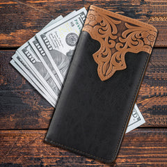 MW-607  Embossed Vintage Floral  Men's Bifold Long PU Leather Wallet