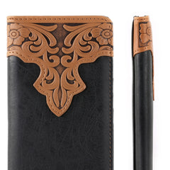 MW-607  Embossed Vintage Floral  Men's Bifold Long PU Leather Wallet