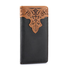 MW-607  Embossed Vintage Floral  Men's Bifold Long PU Leather Wallet