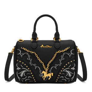 MW-HB-1380-6660-BK Montana West Western Horse Charm Satchel Crossbody Bag - Black