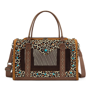 MW-HB-1386-8000-LP  Montana West Leopard Print Pet Carrier Bag with Turquoise Accents - Leopard
