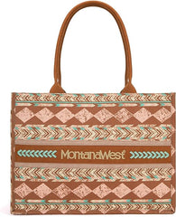 MW01G-8119  Montana West Boho  Ethnic Print Concealed Carry Wide Tote Brown