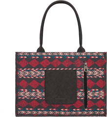 MW01G-8119  Montana West Boho  Ethnic Print Concealed Carry Wide Tote Burgundy