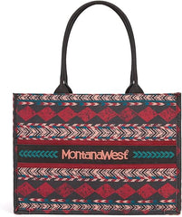 MW01G-8119  Montana West Boho  Ethnic Print Concealed Carry Wide Tote Burgundy