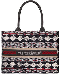 MW01G-8119  Montana West Boho  Ethnic Print Concealed Carry Wide Tote Black
