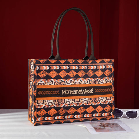 MW01G-8119  Montana West Boho Ethnic Print Concealed Carry Wide Tote Leopard