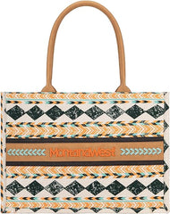 MW01G-8119  Montana West Boho Print Concealed Carry Wide Tote - Tan