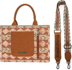 MW01G-8120S  Montana West Boho Print Concealed Carry Tote/Crossbody -Brown