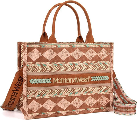 MW01G-8120S  Montana West Boho Print Concealed Carry Tote/Crossbody -Brown