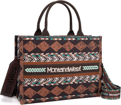 MW01G-8120S  Montana West Boho  Ethnic Print Concealed Carry Tote/Crossbody -Coffee