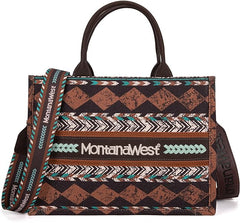 MW01G-8120S  Montana West Boho  Ethnic Print Concealed Carry Tote/Crossbody -Coffee