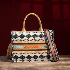 MW01G-8120S  Montana West Boho Ethnic Print Concealed Carry Tote/Crossbody Tan