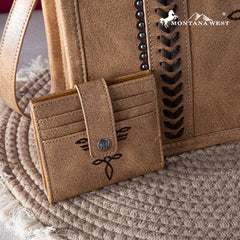MW1124-H8120SW  Montana West Whipstitch Concealed Carry Tote With Matching Bi-Fold Wallet - Brown