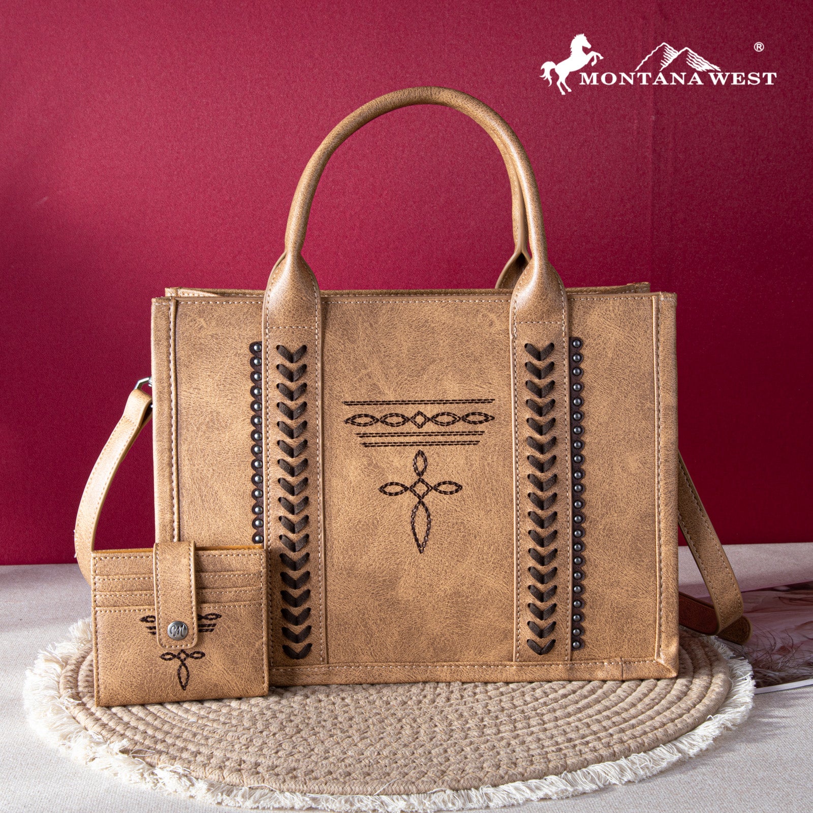 MW1124-H8120SW Montana West Whipstitch Concealed Carry Tote With 