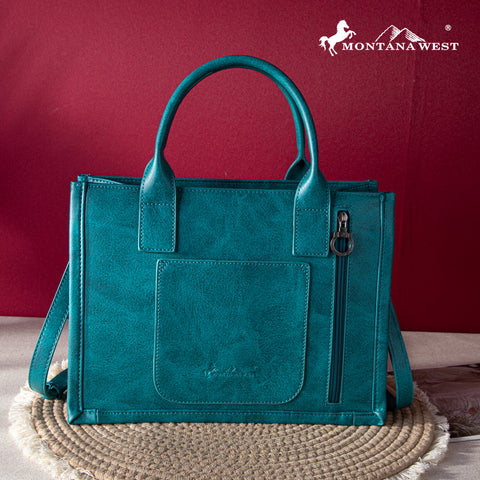 MW1124-H8120SW  Montana West Whipstitch Concealed Carry Tote With Matching Bi-Fold Wallet - Turquoise