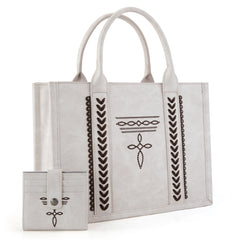 MW1124-H8120SW  Montana West Whipstitch Concealed Carry Tote With Matching Bi-Fold Wallet -Tan