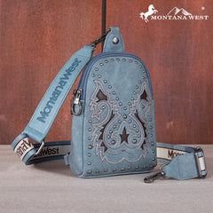 MW1137-210  Montana West Embroidered Cut-out Boot Scroll Sling Bag