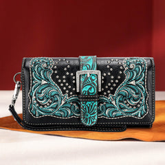 MW1143G-8317W  Montana West Cut-Out/Buckle Collection Concealed Carry Tote Wallet Set - Black