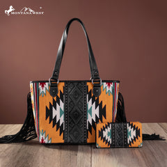 MW1172G-8317WBK Montana West Aztec Tapestry Concealed Carry Tote Wallet Set- Black