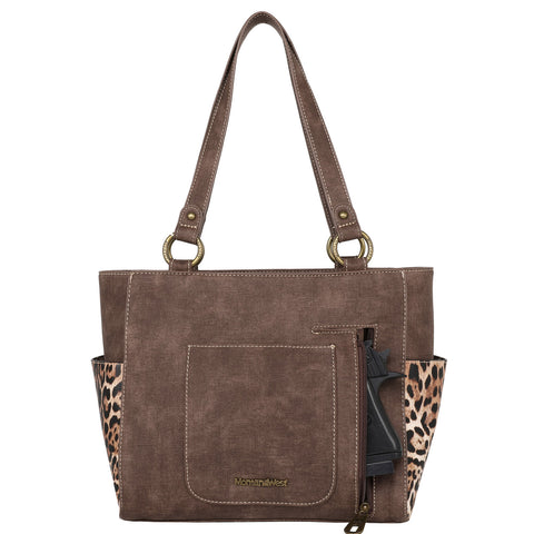 MW1213G-8317W  Montana West Leopard Print Concealed Carry Tote Wallet Set - Coffee