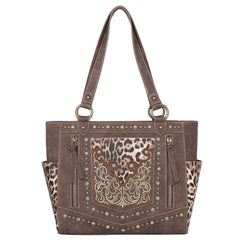 MW1213G-8317W  Montana West Leopard Print Concealed Carry Tote Wallet Set - Coffee