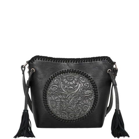 MW1218-8360 Montana West Tooled Collection Saddle Bag - Black