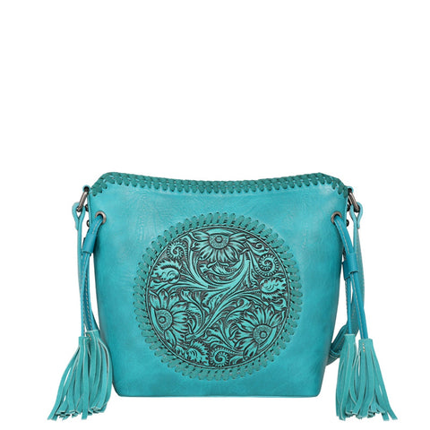 MW1218-8360 Montana West Tooled Collection Saddle Bag - Turquoise
