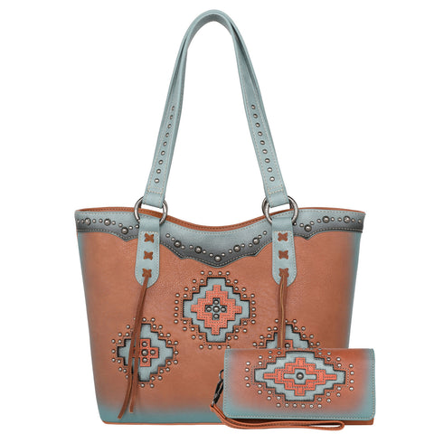 MW1220G-8317W  Montana West Cut-out Aztec Collection Concealed Carry Tote with Matching Wallet