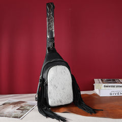 MW1239-S9110   Montana West Genuine Hair-On Cowhide Fringe Sling Bag