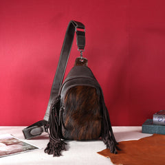 MW1239-S9110   Montana West Genuine Hair-On Cowhide Fringe Sling Bag