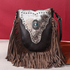 MW1243-8369 Montana West Hair-On Cowhide Fringe Crossbody