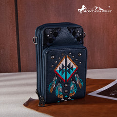 MW1246-183A  Montana West Embroidered Arrows Feathers Collection Phone Wallet/Crossbody