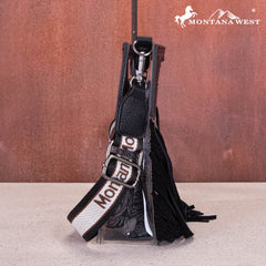 MW1251 -199  Montana West Western Fringe Stadium Clear Crossbody Bag with Detachable Pouch - Black