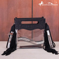 MW1251 -199  Montana West Western Fringe Stadium Clear Crossbody Bag with Detachable Pouch - Black