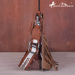 MW1251  Montana West Western Fringe Stadium Clear Crossbody Bag with Detachable Pouch - Brown