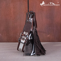 MW1251 -199  Montana West Western Fringe Stadium Clear Crossbody Bag with Detachable Pouch - Coffee