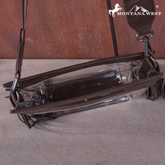 MW1251 -199  Montana West Western Fringe Stadium Clear Crossbody Bag with Detachable Pouch - Coffee