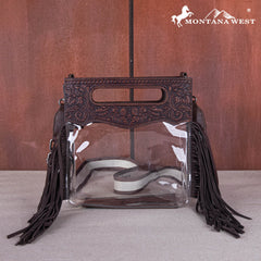 MW1251 -199  Montana West Western Fringe Stadium Clear Crossbody Bag with Detachable Pouch - Coffee