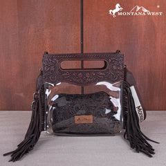 MW1251 -199  Montana West Western Fringe Stadium Clear Crossbody Bag with Detachable Pouch - Coffee