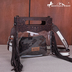 MW1251 -199  Montana West Western Fringe Stadium Clear Crossbody Bag with Detachable Pouch - Coffee