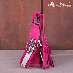 MW1251-199  Montana West Western Fringe Stadium Clear Crossbody Bag with Detachable Pouch - Hot Pink