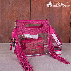 MW1251-199  Montana West Western Fringe Stadium Clear Crossbody Bag with Detachable Pouch - Hot Pink