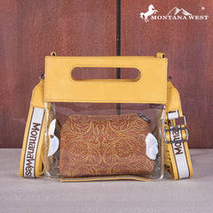 MW1251 -199  Montana West Western Fringe Stadium Clear Crossbody Bag with Detachable Pouch - Mustard